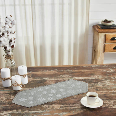 Yuletide Burlap Dove Grey Snowflake Runner 8x24 - The Fox Decor